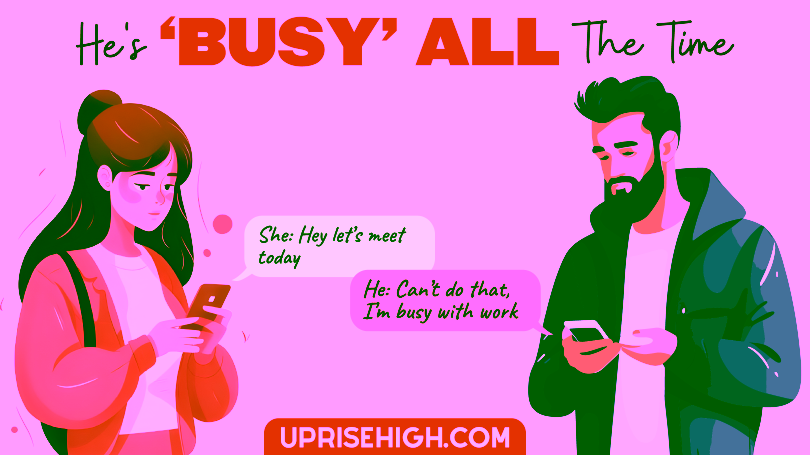 A girl asking a guy to meet her but the guy responding he's busy with work.