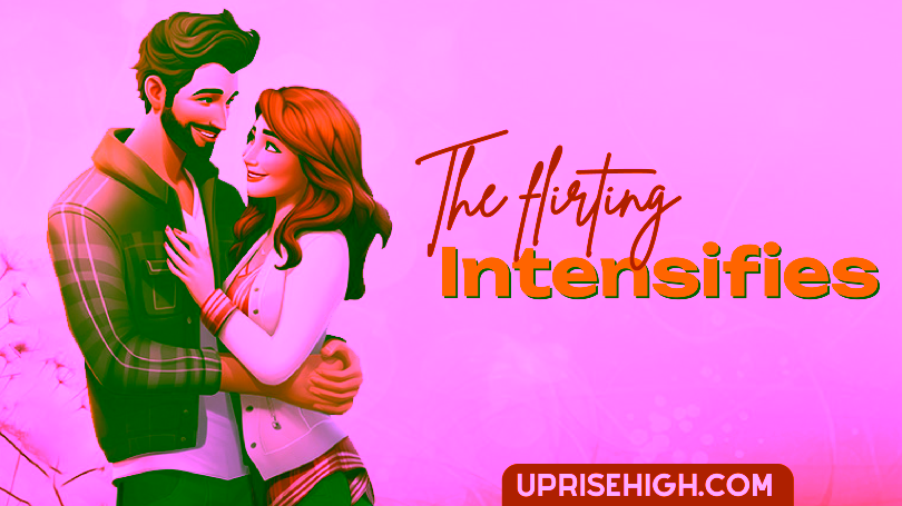 A girl hugging a guy as he's flirting with her.