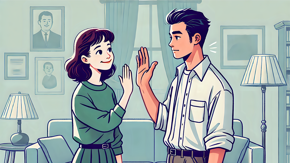 Woman giving high five to a man