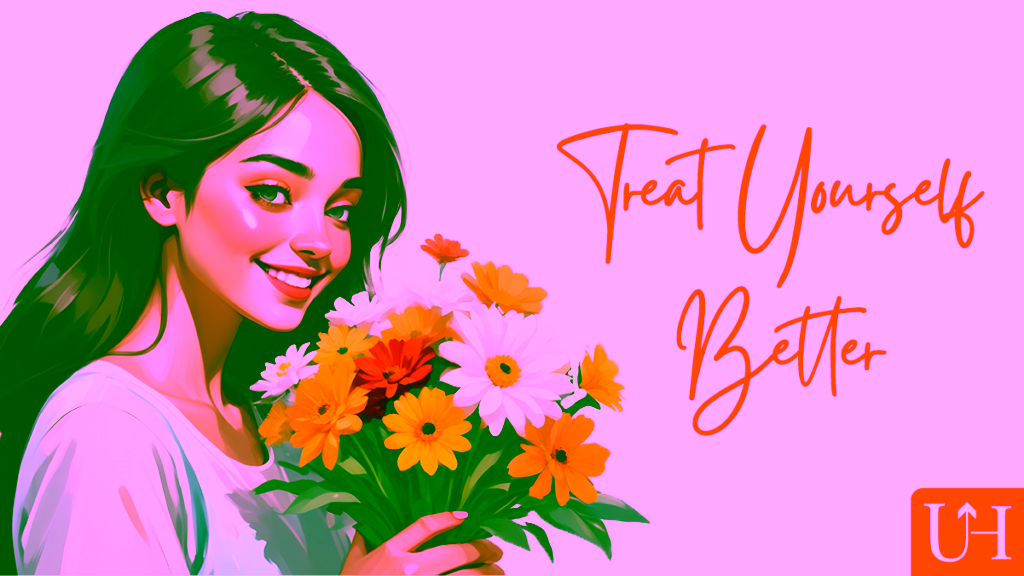 A woman smiling while holding a bouquet.